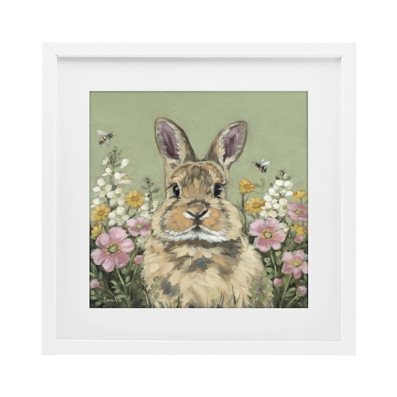 Stupell Industries Spring Abloom Rabbit Framed Print Under Glass, design by Sara G. Designs